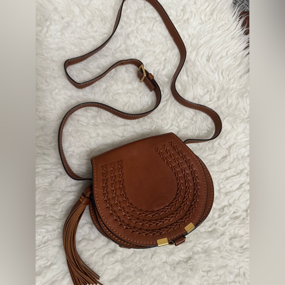 Chloe Marcie Tassel Crossbody Bag Whipstitch Leather Small